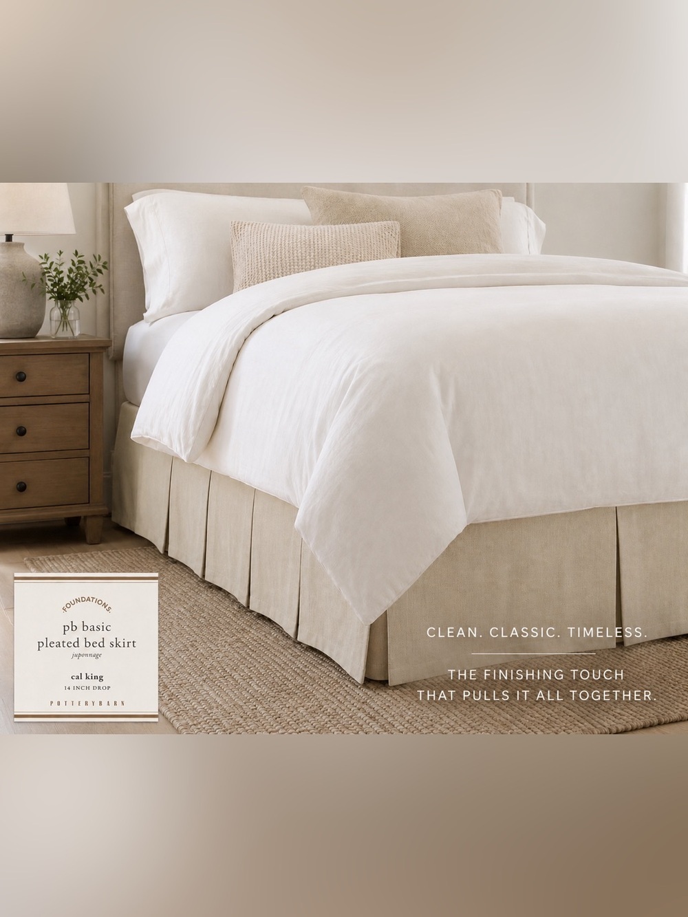 NWT Pottery Barn PB Basic Pleated Bed Skirt Cal King Ivory 14” Drop Cotton